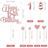 18th Birthday Cake Decorations Set with Numeral Candles & Glitter Toppers Rose Gold