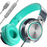 Usb C Headphones Wired With Mic & Volume Control,Tangle-Free Plaiting Line,Type C Over/On-Ear Headphones,Lightweight Foldable For Smartphone,Tablet,Iphone 16/15 Series (Green)