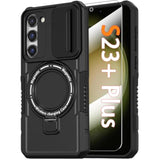 Samsung Galaxy S23+ Plus Phone Case with Magnetic Ring Stand and 2X Screen Protector, Military Grade Drop Protection, Compatible with MagSafe, Shockproof Cover for Samsung S23 Plus, Black