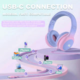 Wired Kids Headphones with USB C Plug, 85dB Safe Volume, Adjustable Headband, Tangle-Free Cord Headphones for School, Tablet, Travel (Light Purple &