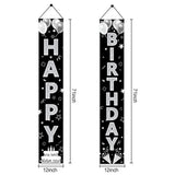 Black Silver Happy Birthday Party Supplies, Porch Sign & Backdrop Decor For Men Women, 16Th To 90Th Birthdays