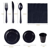 175 Pcs Black Party Supplies Disposable Dinnerware Set Plastic Plates And Paper Napkins Cups Silverware Serve 25 Sets For Birthday Bridal Shower Wedding Engagement Graduation Parties