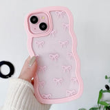 Bow Case For Iphone 15, Clear Cute Ribbon Bow Phone Case Curly Wavy Aesthetic Phone Case, Slim Soft Transparent Shockproof Protective Cover For Women Girls - Pink