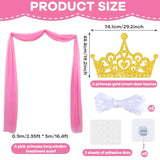 16Ft Princess Party Door Decorations Pink Princess Long Window Treatment Scarves Fabric Gold Crown Door Hanging Banner For Girls Birthday Bachelorette Wedding Photo Booth Props Supplies
