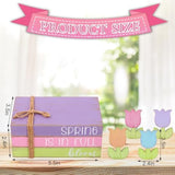 7Pcs Spring Wooden Tiered Tray Decor Farmhouse Faux Stacked Books Pastel Tulip Floral Table Centerpiece Block Signs For Party Home Kitchen