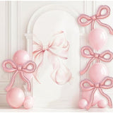 Pink Bow Balloons - Coquette Party Decor - Set of 4