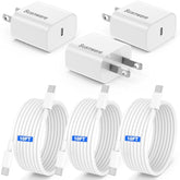 Genuine 20W Usb C Charger Block - 2 Pack Fast Charger For Iphone 15/16, Ipad Pro, Airpods, Samsung - 3 Pack 10Ft Usb-C Cable