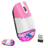 Wireless Mouse With Liquid Water Section & Floater Animal Portable Retro Silent Cute Aqua Mouse With Usb Receiver Lightweight 1000Dpi Optical Clear Water Mice For Laptop Pc Computer (Pink, Dolphin)