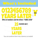 Custom Age 25 Years Later Banner Letter Funny Birthday Decorations,Yellow Garland With Numbers 0-9 For Custom Age, 25Th Birthday Party Supplies, What’S Funnier Than 24 Themed Party Decor