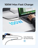 100W Fast Charging Cable 2-in-1 with USB-C & Lighting, USB Cable with Detachable Tip USB-C/A for iPhone 17/16/15/14, iPad, iPod, MacBook Pro/Air,