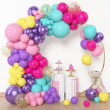 153pcs Purple Blue Pink Balloon Arch Kit with Teal Yellow Metallic Confetti