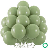 50 Pc Sage Green 12 Inch Helium Balloons with Ribbons for Party Decorations