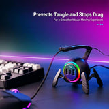 Mouse Bungee Rgb Gaming Mouse Cord Holder Controller, Upgraded Flexible Cable Management Smart Rgb Led Lights 2 Port Usb Hub & 1 Type-C, Spider Mouse Wire Holder