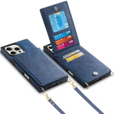 For Iphone 16 Pro Max Case With Card Holder Crossbody Lanyard Strap Leather Wallet Case With Magnetic Clasp Kickstand Heavy Duty Protective Flip Cover For Iphone 16 Pro Max For Women, Navy