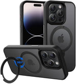 Magnetic Case For Iphone 14 Pro Max 6.7 Inch With 360 Rotatable Ring Stand, Compatible With Magsafe Car Phone Mount, Cases Cover Phone Holder For Desk Meeting/Videos?Matte Black?