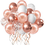 Rose Gold Confetti Balloons, 50 Pack 12 Inch White And Rose Gold Latex Balloons With 33 Feet Rose Gold Ribbon For Birthday Party Wedding Graduation Bridal Shower Decorations.…