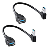 Superspeed Usb 3.0 Male To Female Extension Data Cable Left And Right Angle 2Pcs (20Cm,8In)