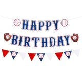 3 Pcs Blue Baseball Banner, Pre-Strung Happy Birthday Bunting for Boys' Party Decor