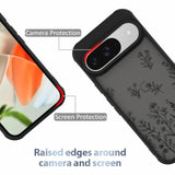 Case For Google Pixel 9, Google Pixel 9 Pro Cute Black Flower Floral Case For Women Girls Soft Tpu Bumper Hard Pc Back Anti-Fall Shockproof Protective Slim Cover