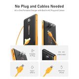 Portable Charger Power Bank Built In Cables And Wall Plug, 10000Mah Iphone Battery Pack Fast Charging, Usb C External Slim Power Bank, Travel Essentials Compatible With Iphone 16 15 14 13 Samsung Ipad