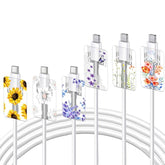 Cute Floral Cable Protector For Iphone Charger Lavender Camellia Sunflower Flower Bouquet Lace Cherry Blossom Pattern 6 Pcs Set Cable Protector For Iphone,Charging Cord Protector,Charger Saver