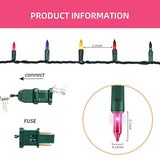 19.6Ft Green Wire Pink String Lights, 100 Count Incandescent Christmas Lights, (Pink, 100 Lights)