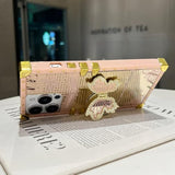 Auroicyy For Iphone 16 Pro Max Butterfly Stand Case, Glitter Bling Foldable Kickstand Woman Girly Mirror Back Golden Plated Shockproof Protective Elegant Cute Soft Cover For Iphone 16 Pro Max (Pink)