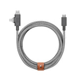 Native Union Belt Cable Duo Pro 240W – 8ft Ultra-Strong Braided Universal Charging Cable – Made with Recycled Materials – 2-in-1 MFi Certified Connectors for Lightning & Type-C Devices (Zebra)