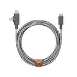 Native Union Belt Cable Duo Pro 240W – 8ft Ultra-Strong Braided Universal Charging Cable – Made with Recycled Materials – 2-in-1 MFi Certified Connectors for Lightning & Type-C Devices (Zebra)