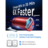 Usb C Car Charger Adapter, Pd36W & Qc36W Fast Charging, Mini & All Metal, Compatible With Iphone 15/14 Pro Max/13 & Samsung Smartphones, Red