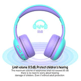 gorsun Kids Bluetooth Headphones, Portable Wireless Headset for Kids, Bluetooth 5.3, Over-Ear Cat Ear Toddler Headphones with Microphone, 85dB Volume Limited, 40 Hours Playtime-Purple