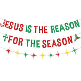 Jesus Is The Reason For The Season Banner Christmas Nativity Decoration Merry Christmas Celebrate Jesus' Birthday Party Decor Supplies