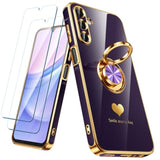 Luxury Gold Edge Plating 2 Pack Screen Protector Case for Samsung Galaxy A15 5G - Purple