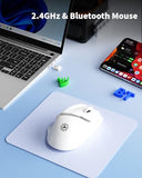 Z07 Bluetooth Wireless Mouse, Dual Mode (2.4G+Bt5.1) Bluetooth Mouse, Usb C Rechargeable Mouse With Charging Indicator, Ergonomic Computer Mice For Laptop/Pc/Mac/Ipad-White