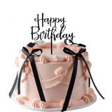 11Pc Black Bow Cake Toppers: Coquette Ribbon Bowknot & Happy Birthday Sign Decor