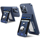 For Magsafe Wallet Stand With Airtag Holder, Strongest Magnetic Phone Wallet For 16/15/14/13/12 Series, Id Window, 4 Card Slots, 10 Cards Holder, Vegan Leather, Rfid Blocking, Navy Blue