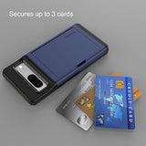 Case Compatible With Google Pixel 7, Dual Layer Shockproof Hidden Card Slot Wallet Case Compatible With Google Pixel 7, Blue