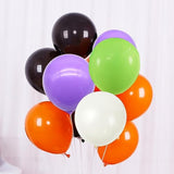 100Pcs Halloween Balloons with Ribbon - 12" Black, Orange, White, Purple & Green Party Decor