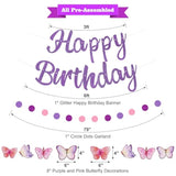 10pcs Purple Birthday Décor Set - Pre-Strung Butterfly Banner & Dot Garland