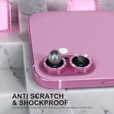 iPhone 16/16 Plus Camera Lens Protector, 9H Tempered Glass, Glitter Pink