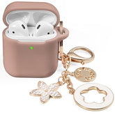 Case Fit For Airpod 1St/2Nd Generation With Cute Bling Keychain,Ipods Silione Cover Compatible For Apple Air Pod/Ipod 2 And 1 Gen Case,Led Visible,For Women And Girls,Milk Tea