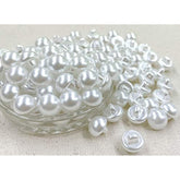 100Pcs 14Mm. Shank White Round Half Domed Resin Plastic Pearl Buttons
