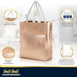 Rose Gold Reusable Gift Bags – Set Of 12 Medium Size Gift Bags With Handles – Perfect For Christmas, Birthdays & Parties – 8Wx4Dx10H