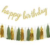 Happy Birthday Decorations - Gold Happy Birthday Banner And Paper Tassel Garland For Sage Green Birthday Party Decorations
