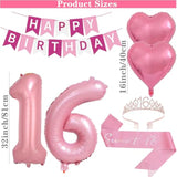 16Th Birthday Party Decorations Sweet 16 Party Balloons Sixteen Birthday Tiara Pink Sash Happy Birthday Banner For 16 Year Old Women Birthday Party Favor Supplies