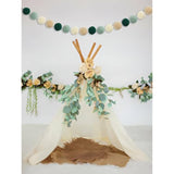 Boho Pom-Pom Garland Sage Green - Set Of 2, Sage Nursery Wall Decor, Baby Shower Wedding Backdrop, Christmas Fireplace Mantel, Gender Neutral