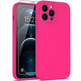 Compatible With 12 Pro Max Silicone Case With Screen Protector,Enhanced Camera Protection,Soft Slim Fit Shockproof Protective Phone Cover 6.7" For Women Girls,Hot Pink
