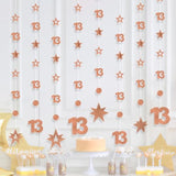 Rose Gold 13Th Birthday Decorations For Girls, 8 Pcs Number 13 Circle Dot 3D Star Metallic Hanging Streamer Happy 13 Year Old Birthday Banner Backdrop Thirteen Anniversary Party Supplies