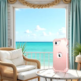 For 16E Case With Screen Protector(2025),Case For Se 4Th Generation,Hybrid 3 In 1 Shock Absorption Slim Fit Heavy Duty Hard Pc Cover Soft Silicone Bumper Full Body Cover,Rose Gold
