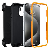 Defender For Iphone 15 Pro Max Case With Clip Holster,Heavy Duty Rugged Full-Body,2 Layers Of Sturdy,Anti-Drop,Military-Grade Defender Cover For Iphone 15 Pro Max Phone Case (Black & Orange)